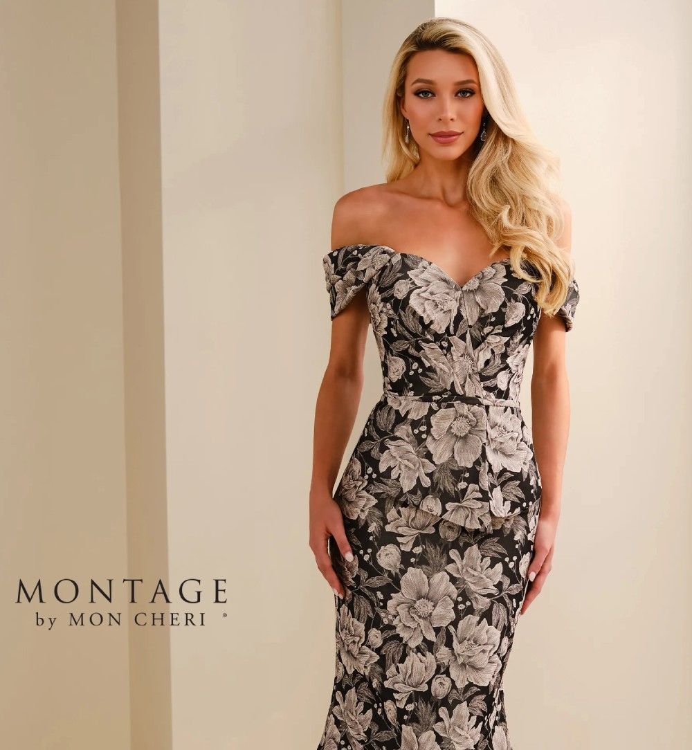 Model wearing a Mon Cheri Mothers Collection gown