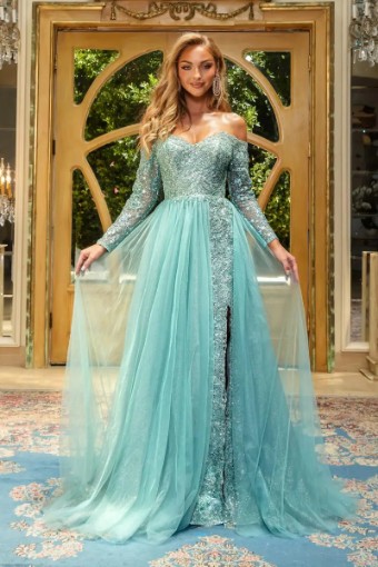Portia and Scarlett Seafoam Portia And Scarlett 22924 Off Shoulder Long Gown #0 Seafoam thumbnail