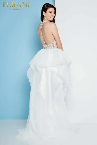 Terani Beaded Spaghetti Strap High Low Prom Dress – 1811P5782 #1 Ivory thumbnail