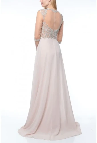 Terani 3/4 Sleeve Illusion Beaded Jewel Neck Overskirt Long Dress – 1911M9670 #1 champane thumbnail