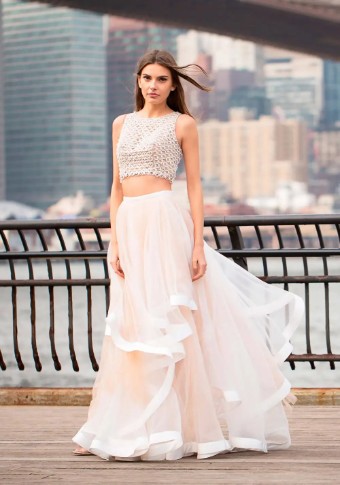 Terani White Nude Terani Couture 1811P5737 Two Prom Long Dress #0 thumbnail