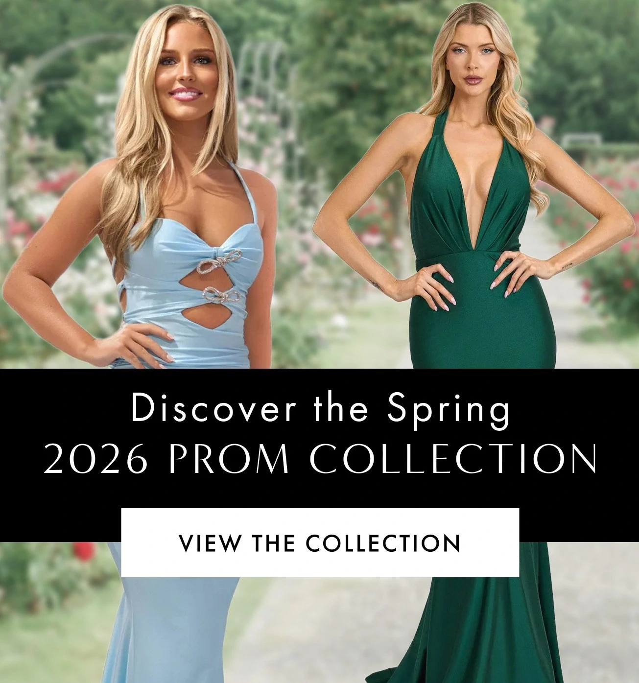 Models wearing Jessica Angel prom dresses, mobile banner